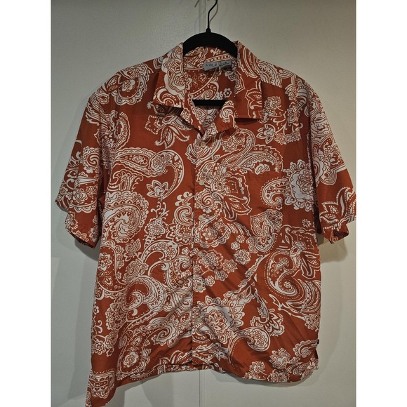 OP Other - OP Shirt Mens Medium Orange Paisley Hawaiian Aloha Button Up Short Sleeve Casual